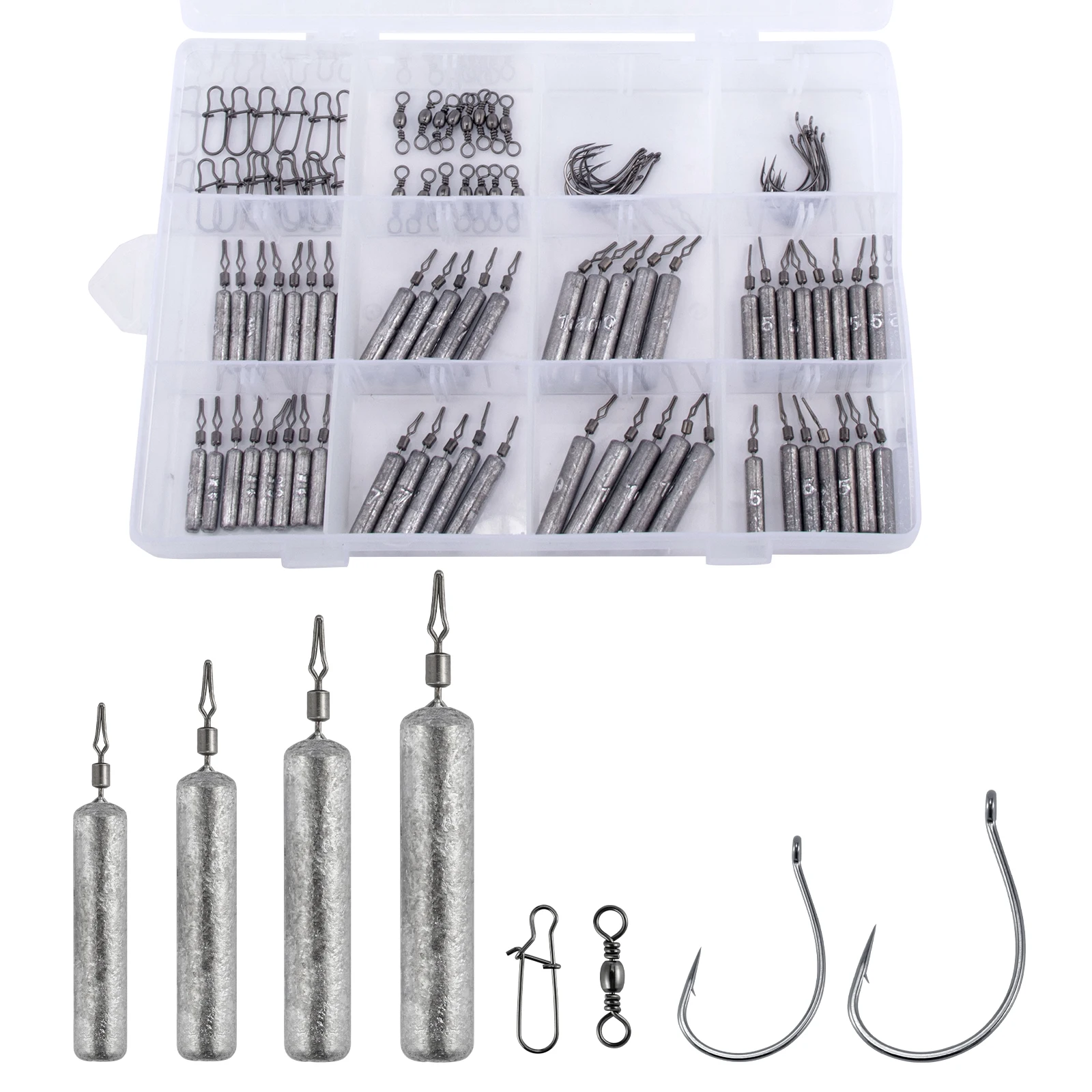 

55/100pcs Drop Shot Weight and Hook Kit for Drop Shot Rig Bass Fishing Weight Assortment Included Wacky Hooks Cylinder Sinkers