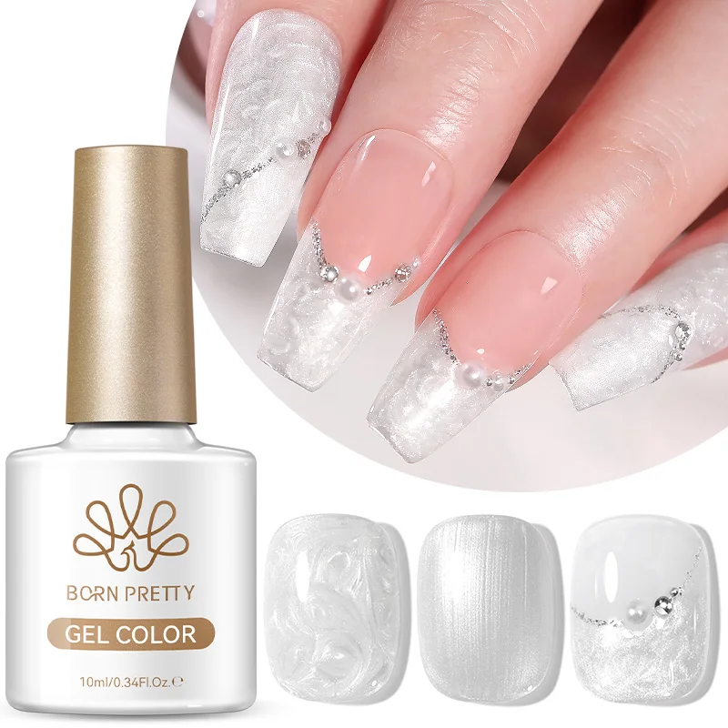 BORN PRETTY 10ml Thread Shell Gel Nail Polish Pearl White Gel Nail Semi Permanent Soak Off UV LED Nail Art For Manicure