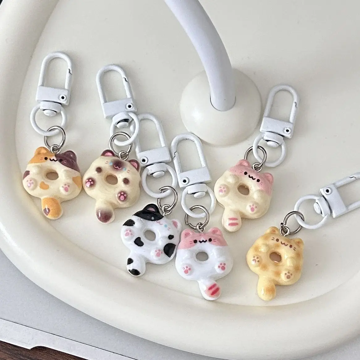 Cute Cat Donut Keychain Phone Strap Lanyard Cases For CCD Camera Airpods Schoolbag Ins Korea New Anime Kawaii Charms Pendant