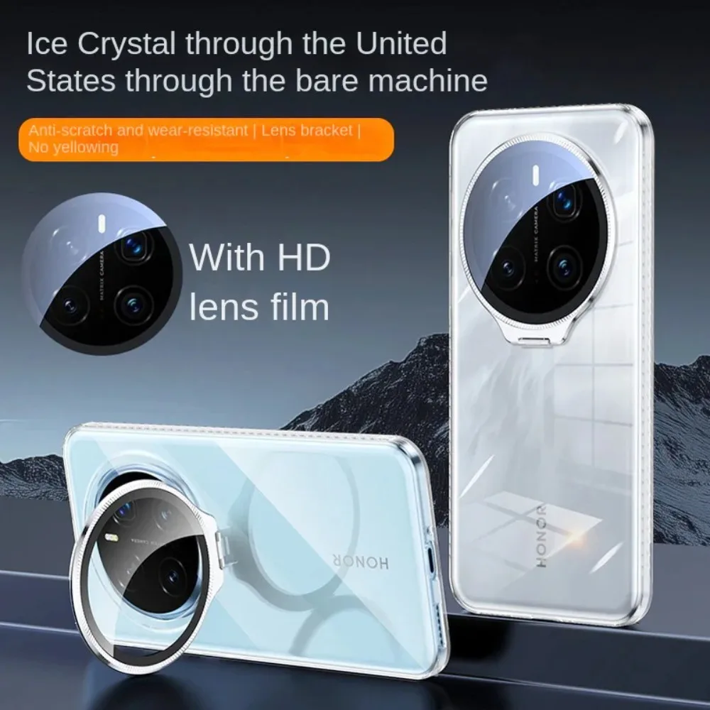 Luxuriöse klare Anti-Vergilbungs-Acryl-Objektiv aus gehärtetem Glas mit vollem Schutz und Metallhalterung für Honor Magic7 Pro Magic7 Telefonabdeckung