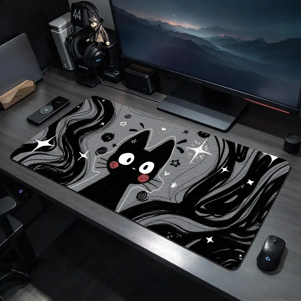 Charming Illustration C-cute Cat Anime Mouse Pads Large Gaming Mousepad Desk Mat Non Slip Bottom Featuring Stitched Edges