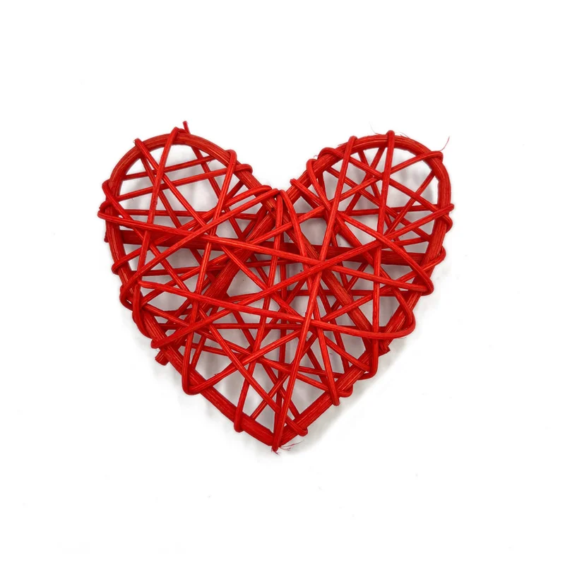 10pcs 5cm Natural Rattan Decorative Balls Heart Shaped, for Valentine\'s Day Decor, DIY Vase Bowl Filler, Wedding Decoration