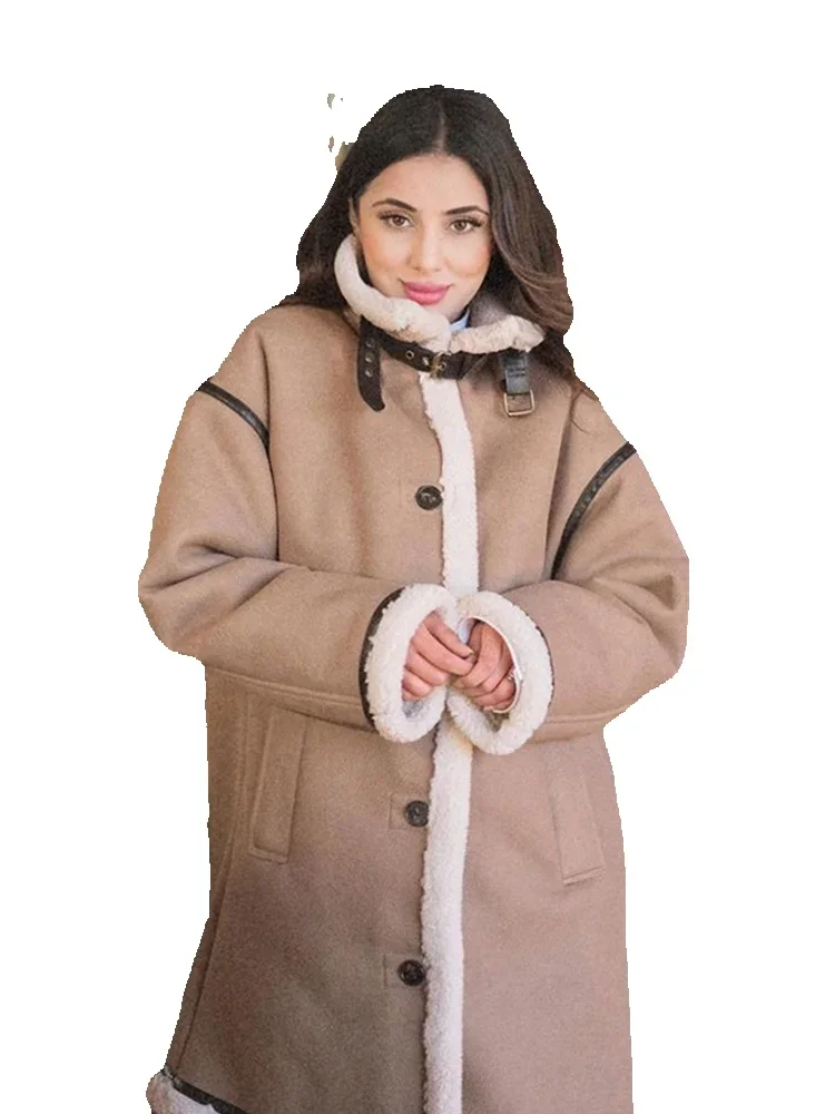 Patchwork Double Side Parka Long Coats Women Casual Loose Single Breasted Jackets Female Autumn Winter Windproof High Street Top