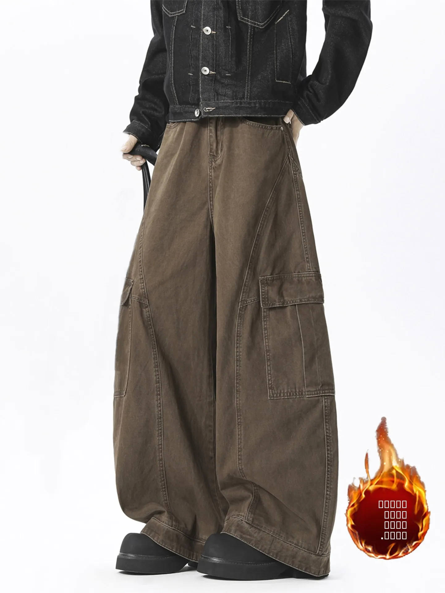 

Мужские зимние рабочие брюки из плотного хлопка в стиле ретро, утепленные, для активного отдыха, свободные, широкие, прямого кроя