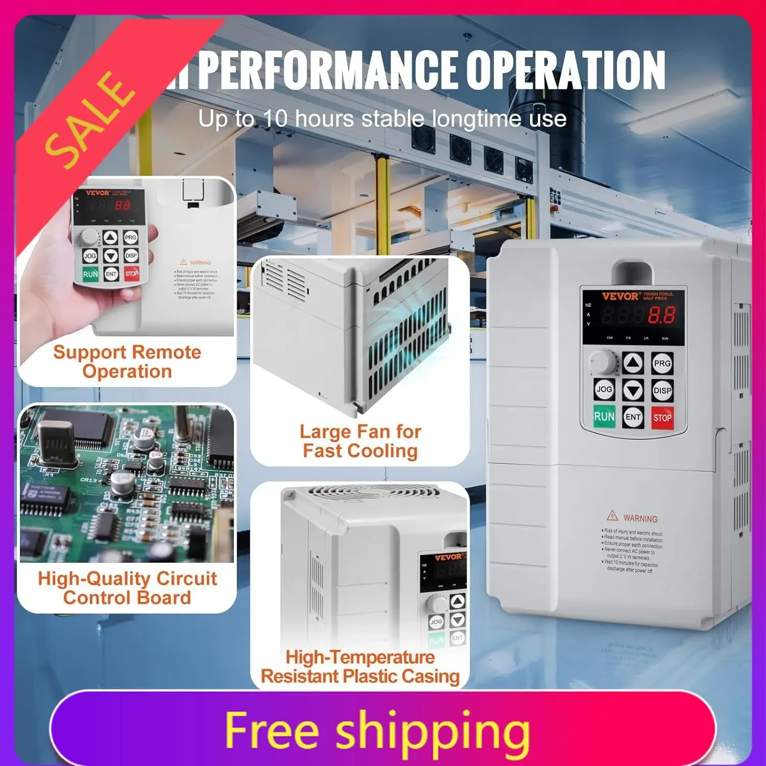 VFD 10HP, 7.5KW, 34A, 1 Phase 220V-240V Input to 3 Phase 220V-240V Output Variable Frequency Drive, 0-400Hz VFD for AC Motor Spe