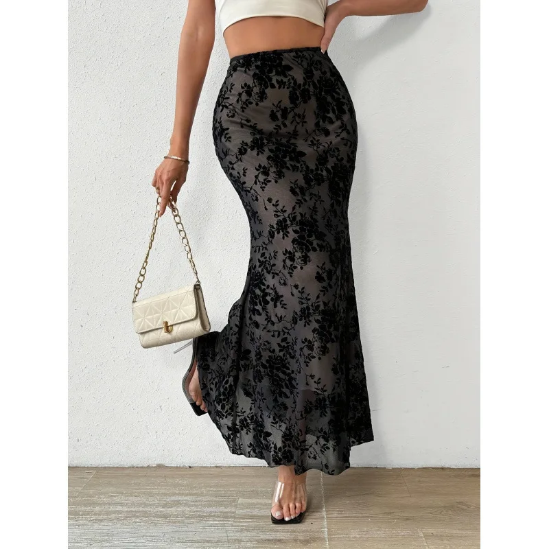 

Женская юбка-рыбка с цветочным принтом, весенняя мода, трансграничный стиль, 100% другой материал