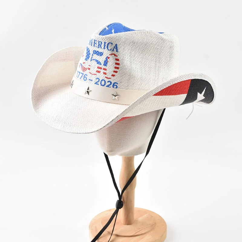 American Style Straw Western Cowboy Hat Summer Outdoor Travel Beach Sun Hat Lady Cowgirl Jazz Hat Holiday Gift