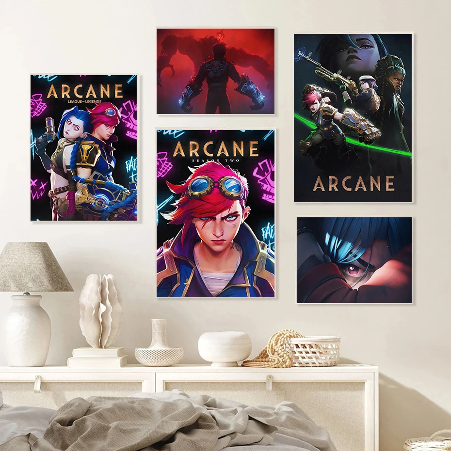 A-Arcane Season 2 Animation Poster Classic Jinx and Vi Character Prints Canvas Painting Wall Art Picture Home Living Room Decor