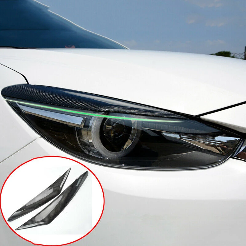 Penutup Trim alis mobil, aksesoris mata lampu depan serat karbon untuk Mazda 3 AXELA 2017-2018