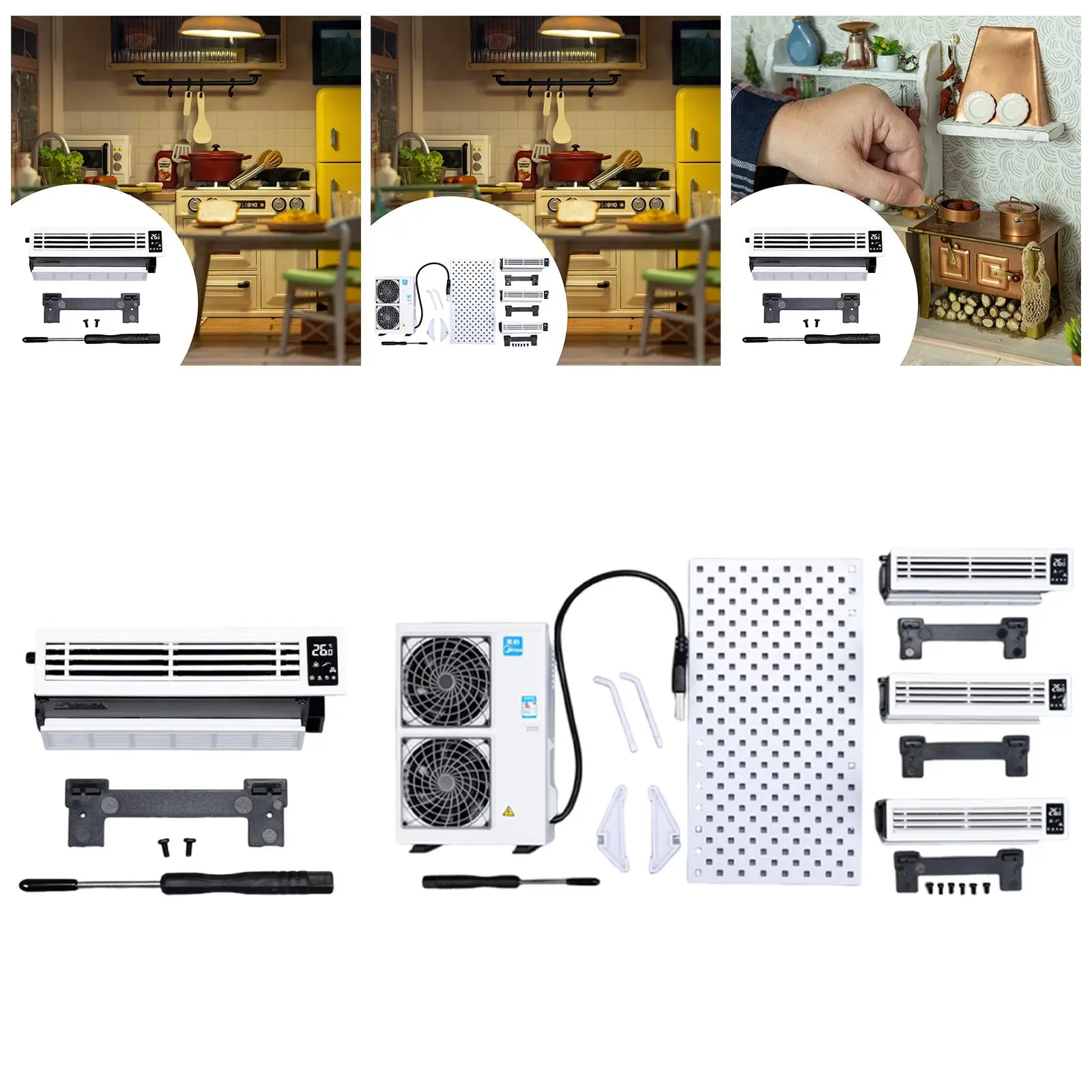 

Miniature Air Conditioner Model Set 1/12 Scale Tiny Toy Ornament Micro Scene