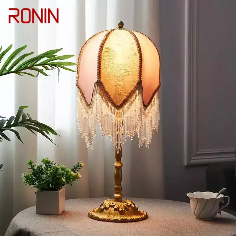 

RONIN French Tassels Table Lamp American Retro Living Room Bedroom Villa European Pastoral Creative Desk Light