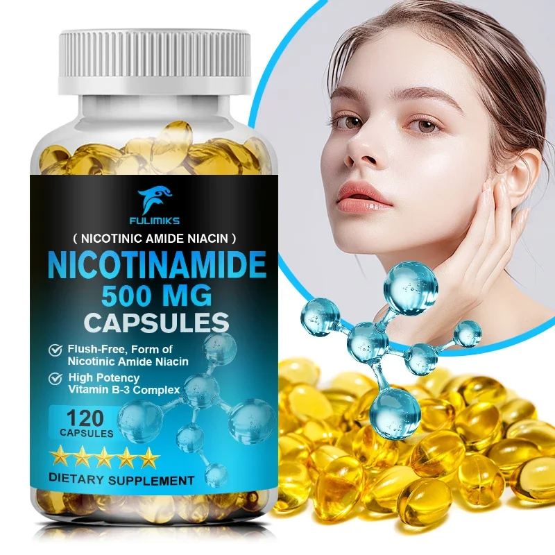 B3 Nicotinamide 500 mg Capsules . Energy Booster, Supports Skin Cell Health, Anti-Aging and Helps Breaks Down Carbs & Fats