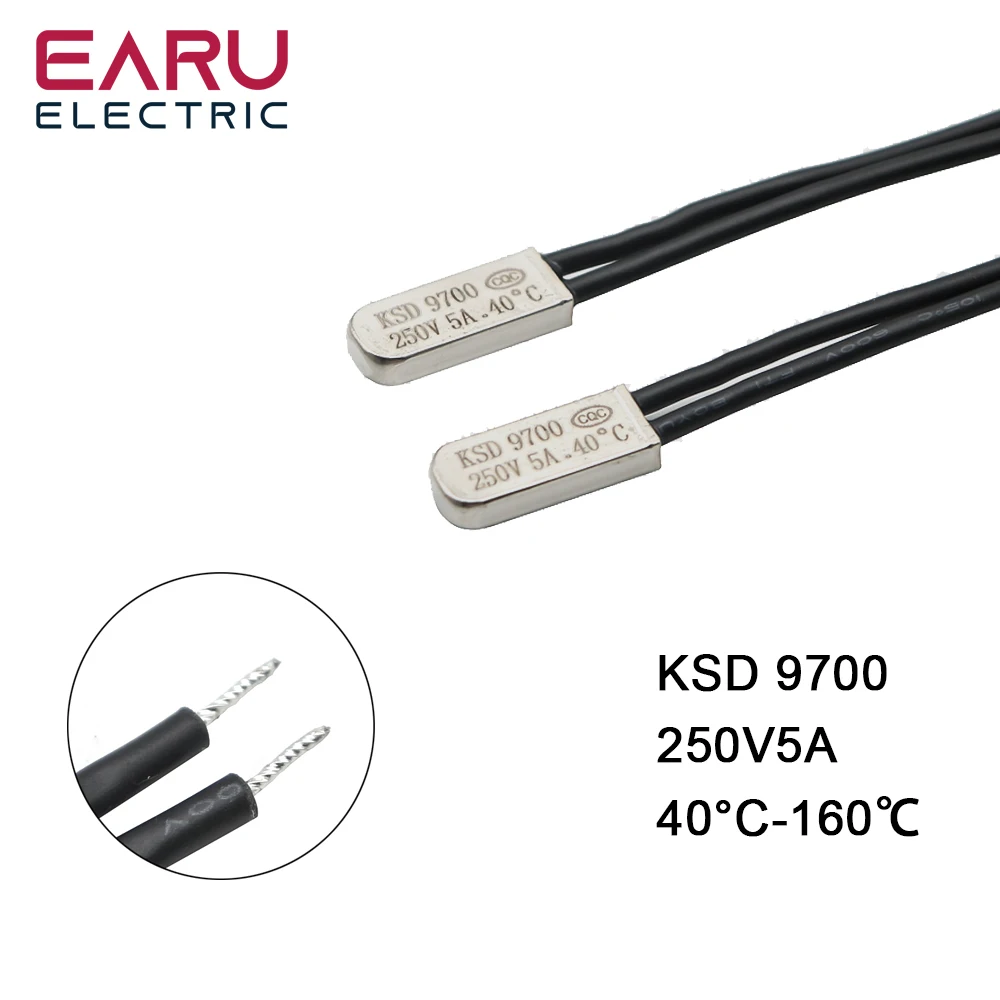 2PCS KSD9700 250V 5A BIMETAL DISC TEMPERATURE SWITCH N/O NORMAL OPEN NO THERMOSTAT THERMAL PROTECTOR 40~135 DEGREE CENTIGRADE