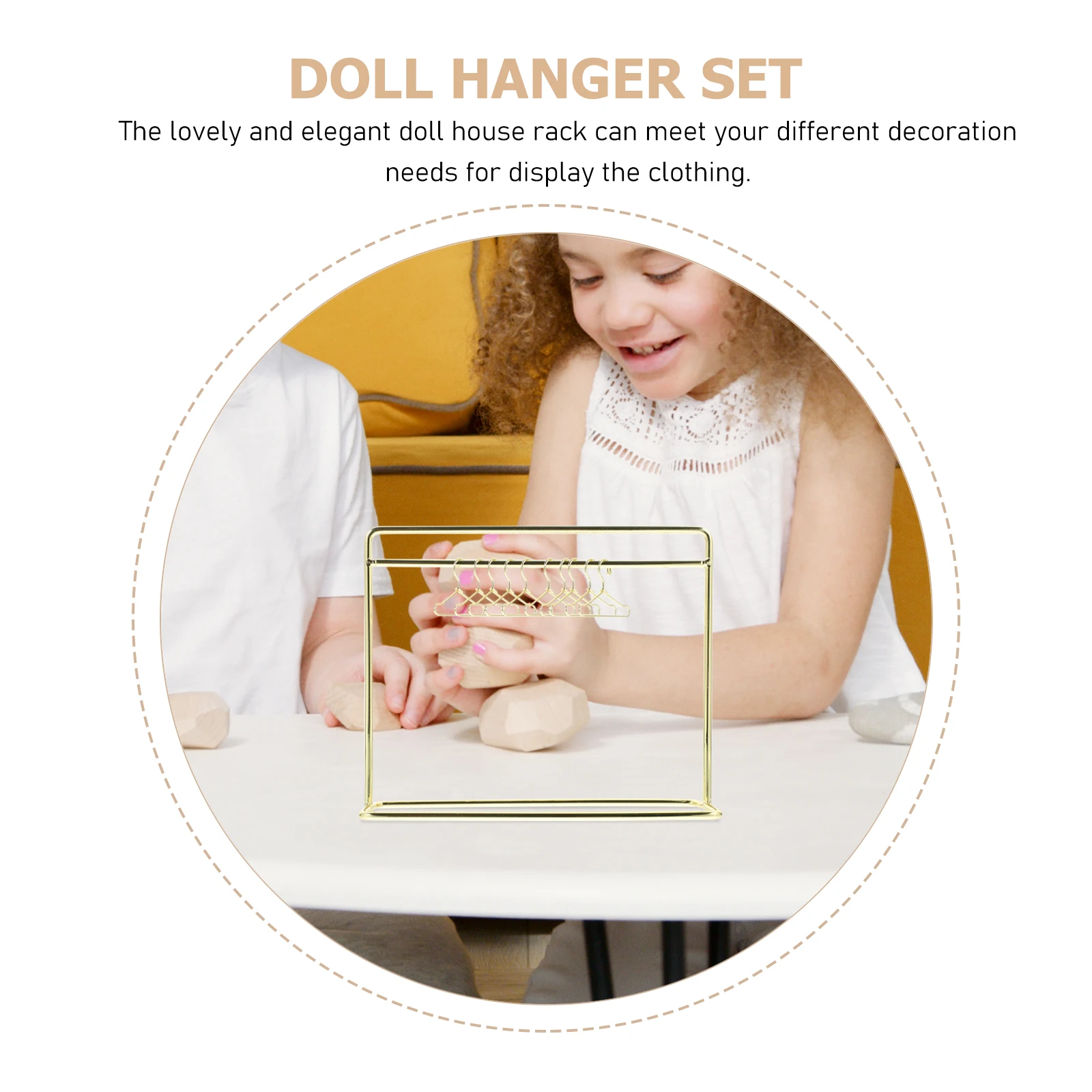 

1 set Mini Hanger Set 15x12cm Iron Rack 10x40mm Golden Hangers for Clothes Display Toy Room Accessories Miniature Furniture
