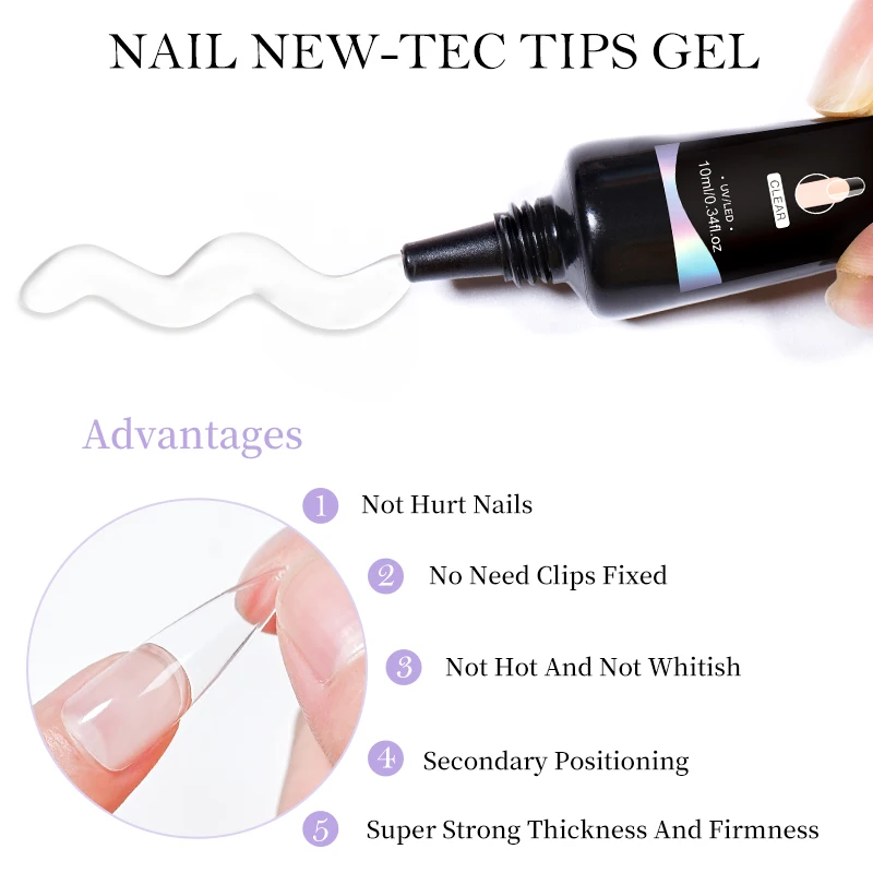 1/2/3pcs Solid Nail Tips Gel Transparent Patch Gel For False Nails Extension Strong Adhesive Tube Tip Glue UV Soak Off Manicure