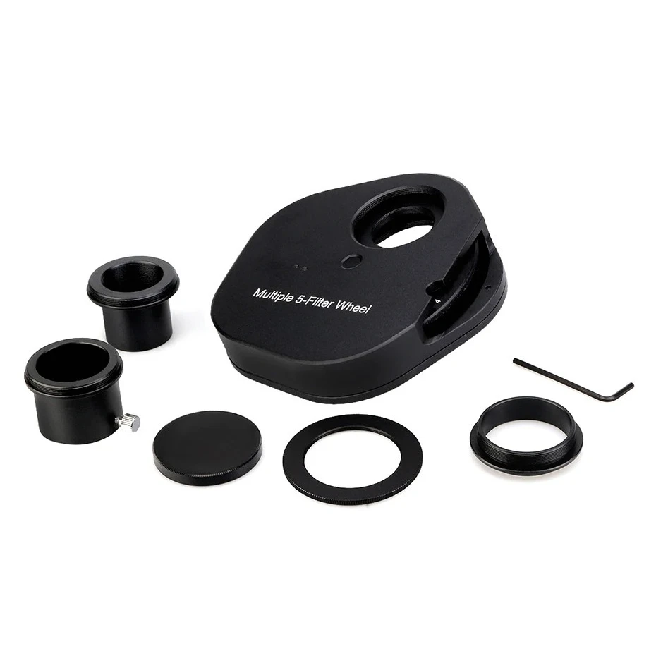 

Колесо фильтра для телескопа, металлический фильтр 1,25 дюйма, 5 позиций для окуляра телескопа для астрономических телескопов
