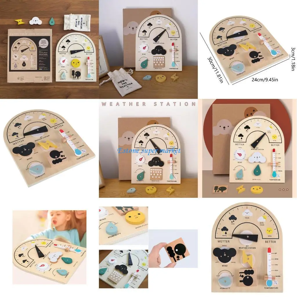 090B Set giocattoli per stazione meteorologica per bambini, giocattolo in legno per l'apprendimento della conoscenza del