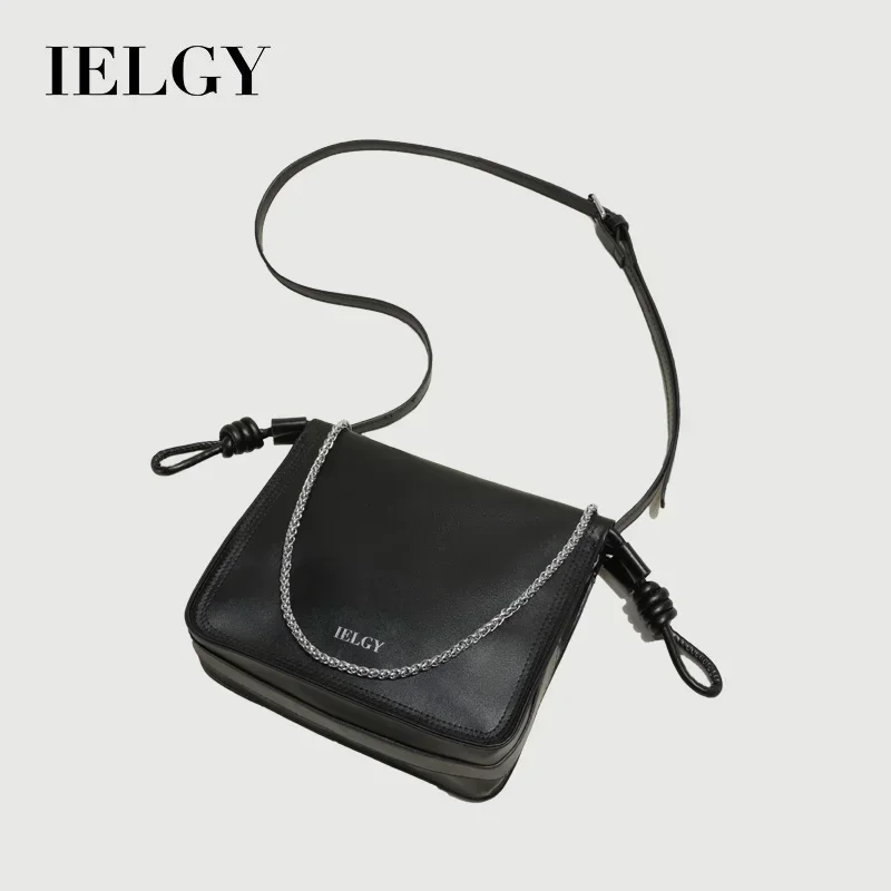 IELGY Black Pleated Chain Shoulder Crossbody Bag For Women