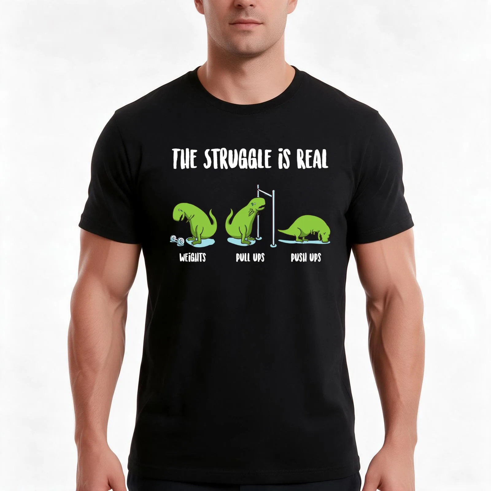 Dinosaur Themed Gifts - Gym Lover Gift - Exercise Gifts - Funny Weightlifter Gifts The Struggle Is Real Dino Gym T-Shirt