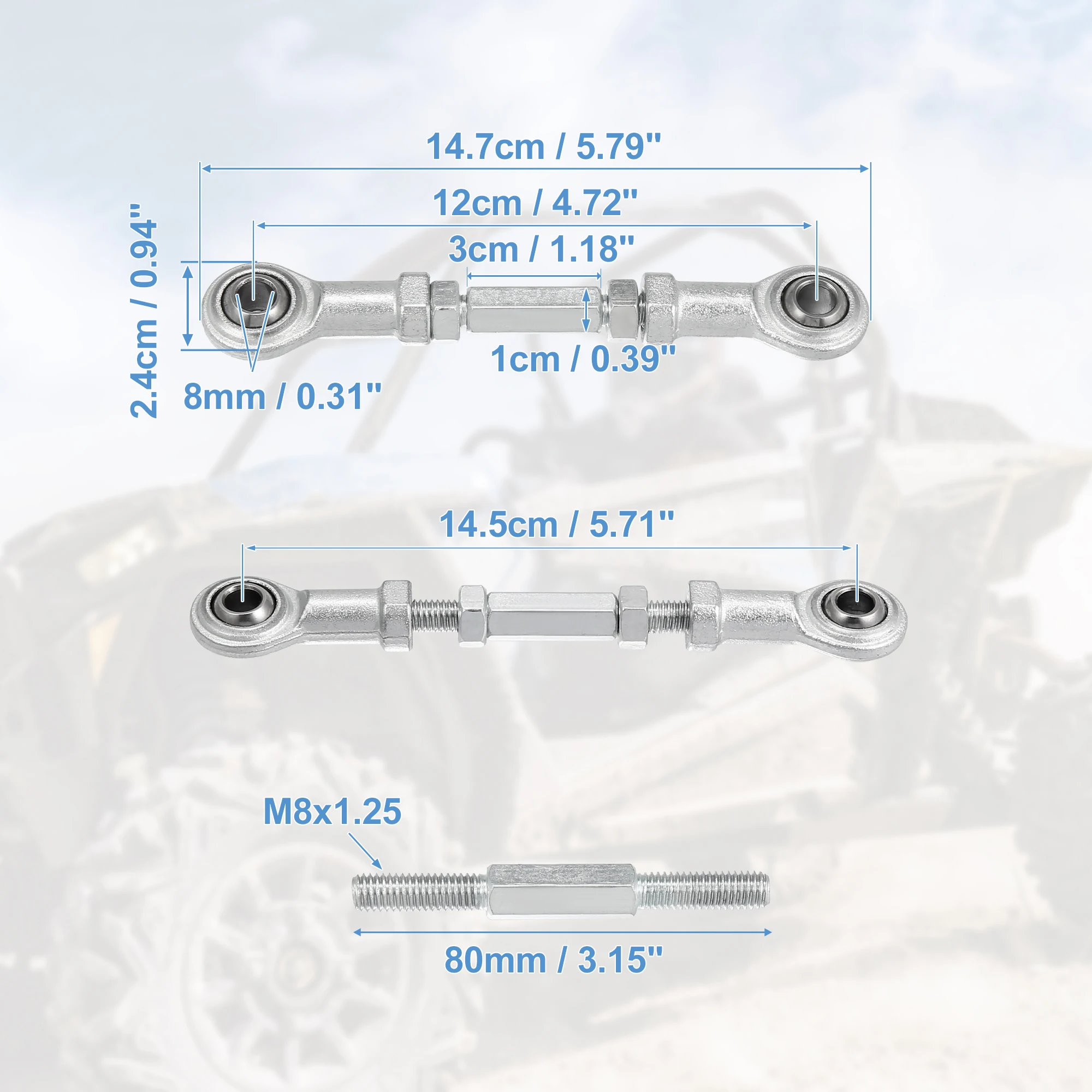Motoforti 2pcs M8 80mm 95mm 100mm 110mm 120mm Adjustable Steering Tie Rod Ball Joint for 49cc Electric ATV Go Kart Accessory