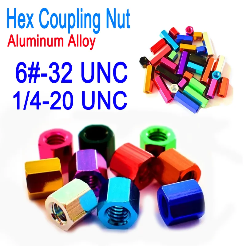 Aluminium Alloy Hex Standoff Spacer 6#-32 1/4-20 UNC Hexagon Studs Nuts Rods Female Threaded Sleeving Through Hole
