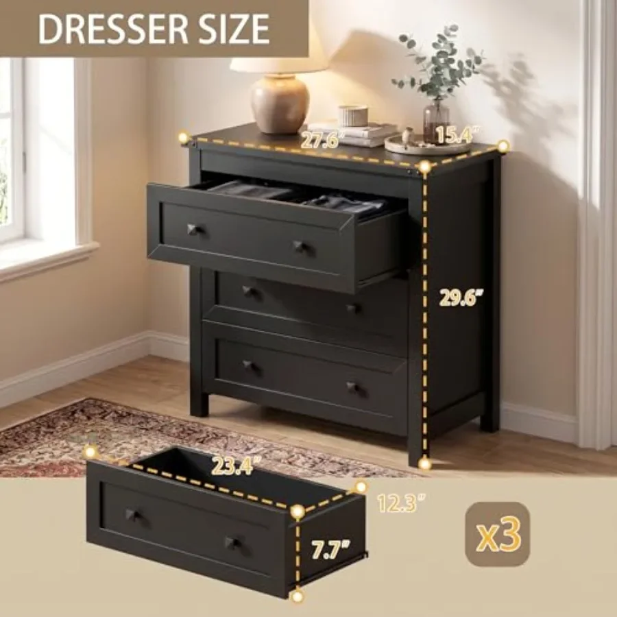 3-Drawer Night Stand Set of 2, Modern Bedside Table Dresser with Metal Handles, Sturdy Wooden End Side Table Storage Cabinet wi