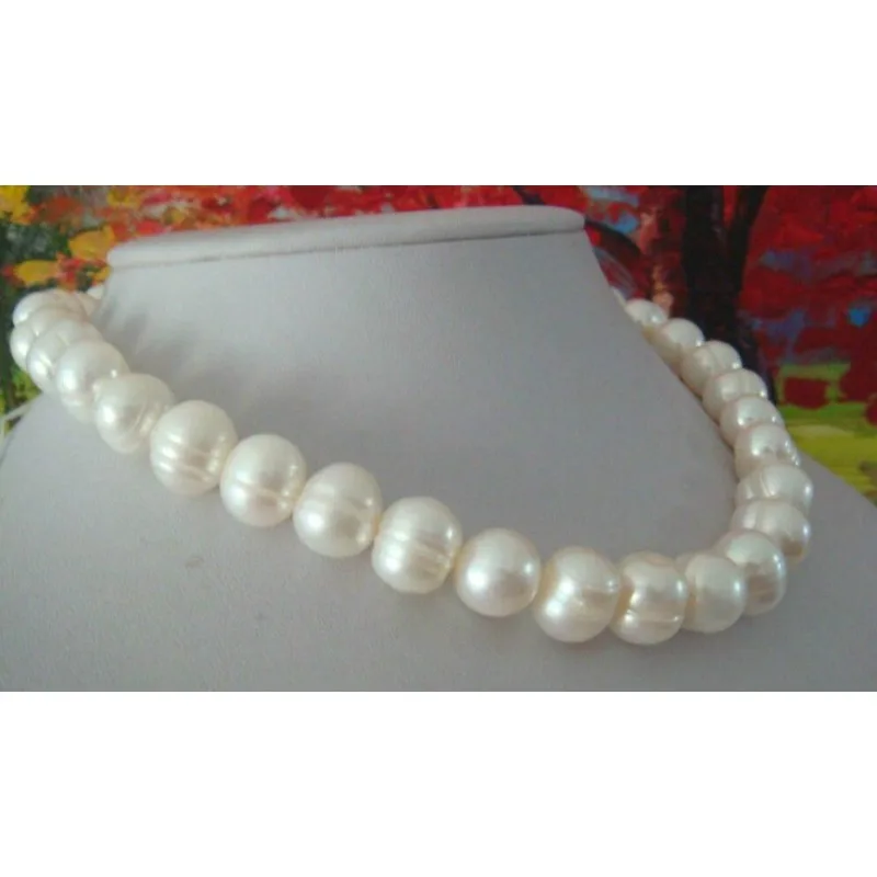 18 Inch Huge AAAA Natural 12-13mm Akoya White Baroque Pearl Necklace Women's 14K Clip -