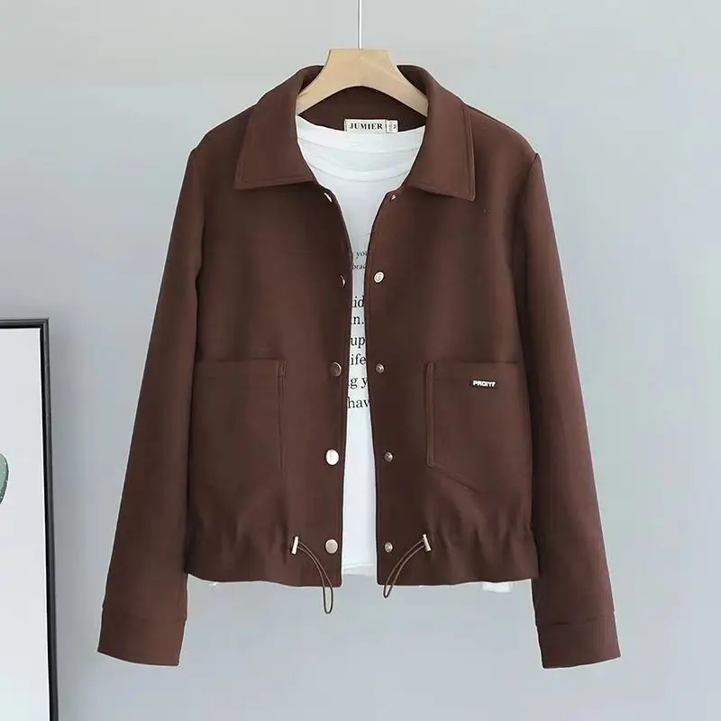 Jacket Solid Color Sweet Cardigan Soft Turn-down Collar Soft Causal Long Sleeve Women Coat Jacket Streetwear New 2024