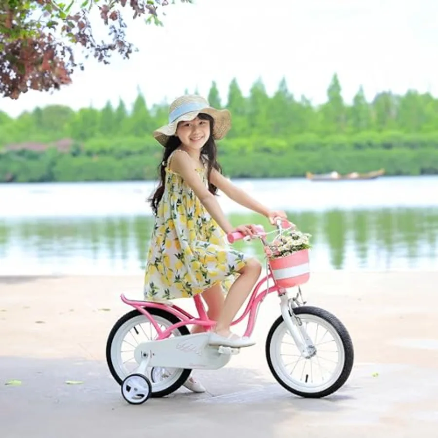Princess Girls Bike 12 14 16 18 20 Inch Bicycle with Basket for Age 3-12 Years Pink Lightweight Aluminum Frame Easy to Ride