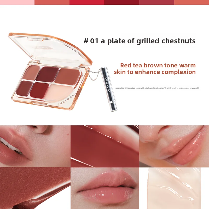Judydoll Six Color Lipstick Palette Mirror Lip Glaze Multi-Purpose Paste Matte Lip Stick Gloss Nude Lip Stain Makeup
