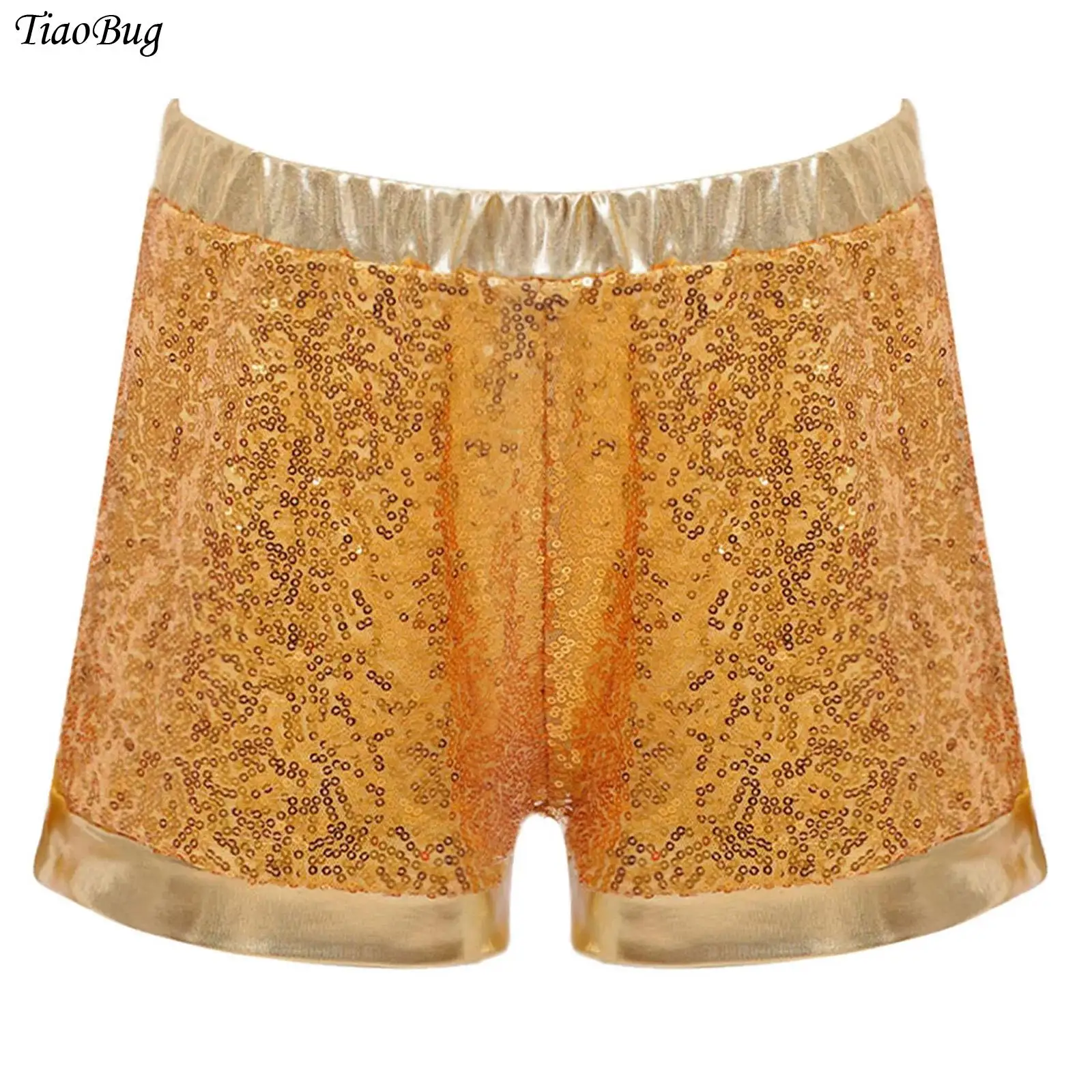 

Kids Girls Dance Shorts Hip Hop Jazz Dance Performance Costume PU Glitter Sequins Metallic Patchwork Elastic Waist Shorts Pants