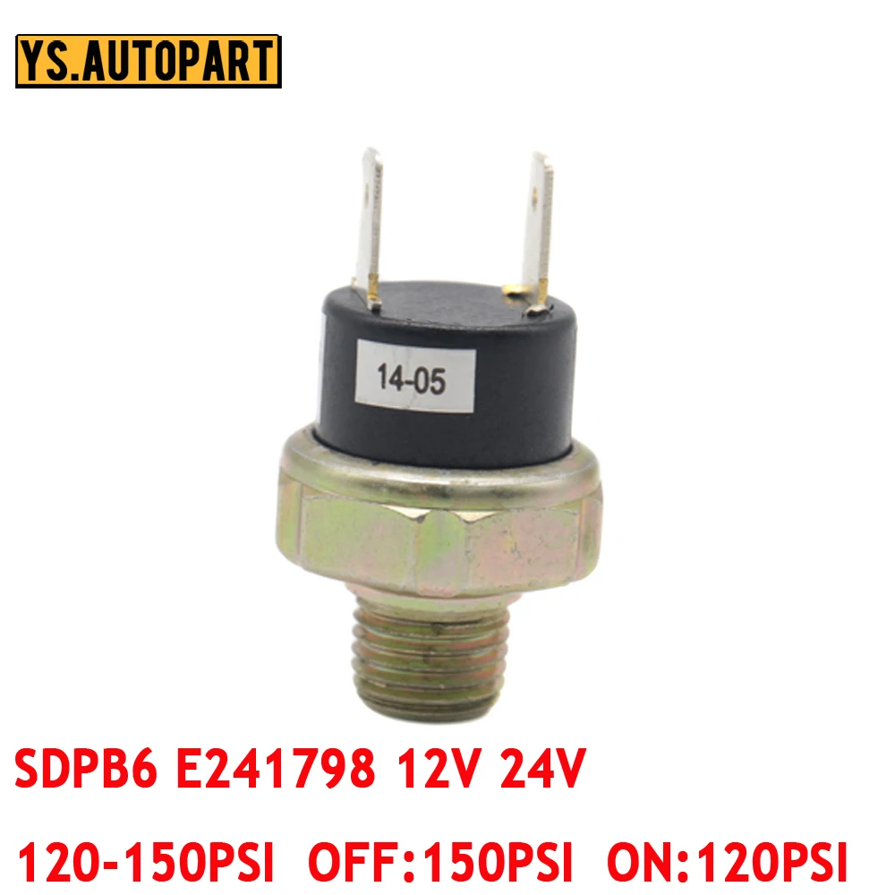 Car Air Compressor Pressure Control Switch Valve Horn SDPB6  E241798 120-150PSI OFF 150PSI  ON 120PSI 12V  24V