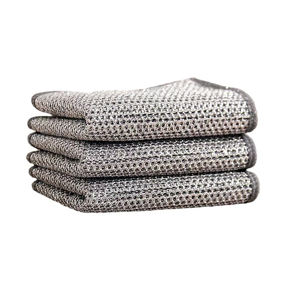 10pcs Metal Double Wire Dish Towel Dishcloth Non-stick Oil Iron Dishrag Kitchen Pan Pot Dishe Cleaning Rag Napery Dishcloth