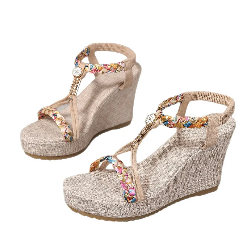 

Женские летние сандалии с открытым носком, цветочным декором, на эластичной резинке, на платформе