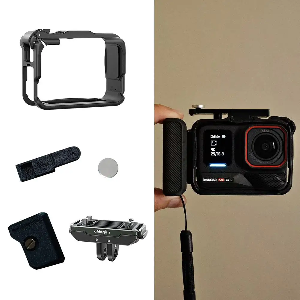 

Camera Grip Handle Holder for Insta360 Ace Pro 2 Camera Shutter Button and Handle with Cold Shoe Adapter Camera Handle Set