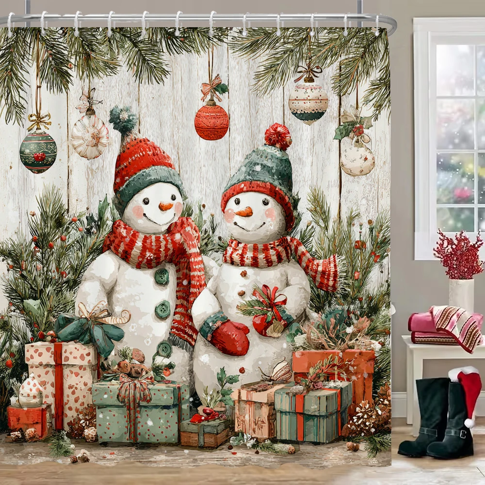 

Merry Christmas Shower Curtain, Bathroom Curtain, Cartoon snowman Shower Curtain, home decoration Christmas Curtain with Hooks