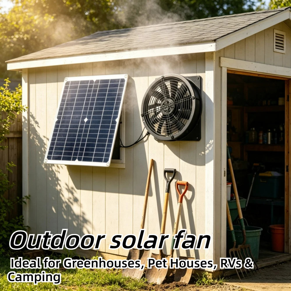 

15W 25W Solar Powered Ventilation Fan Weatherproof Exhaust Kit for Greenhouse Chicken Coop Dog House RV Shed Outdoor Durable
