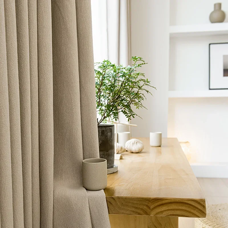 (90)VIP Custom Cotton and Linen Thickened Curtains Blackout Simple Fabric Bedroom Classroom Curtains