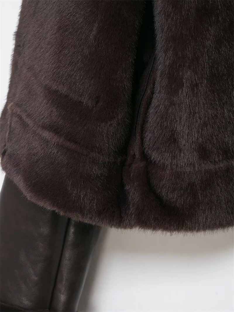 Giacca da donna in ecopelle, nuova giacca casual in pelle a maniche lunghe dritta con colletto alla coreana in peluche Moda casual autunno e inverno