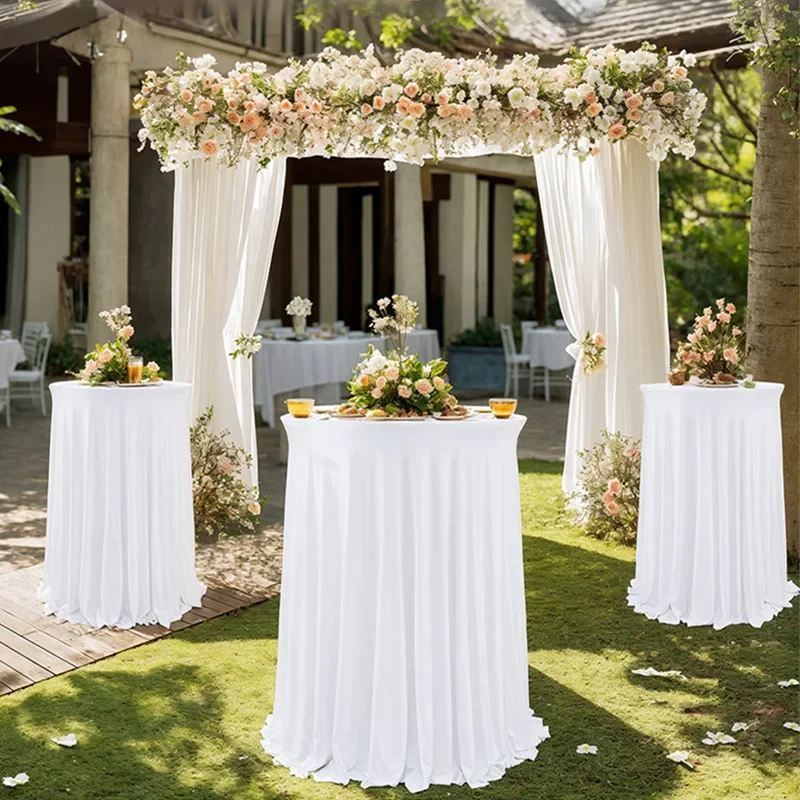 1PCS Stretch Table Skirt White Table Cover Hotel Conference Bar Cocktail Round Solid Colourcross Border Banquet Decor
