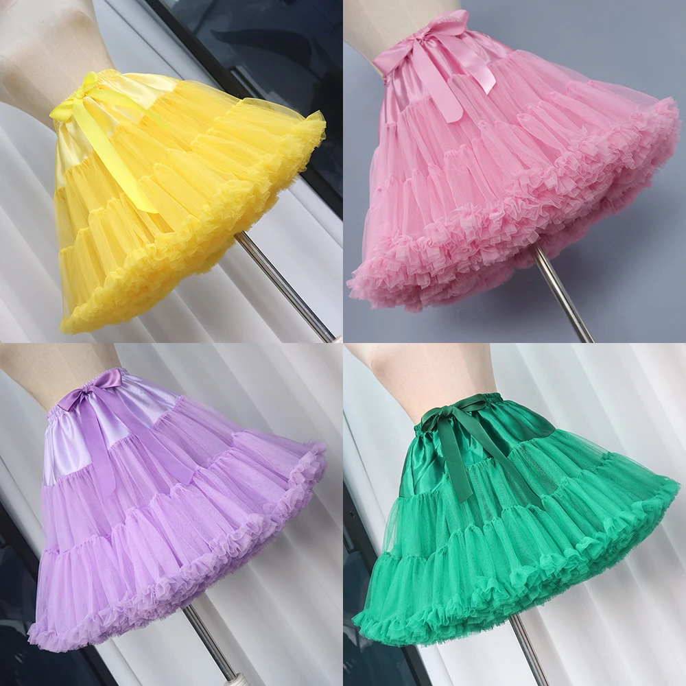 

Womens Layered Pleated Tulle Petticoat Tutu Puffy Party Cosplay Skirt Elastic Waist Princess Ballet Dance Pettiskirts Underskirt