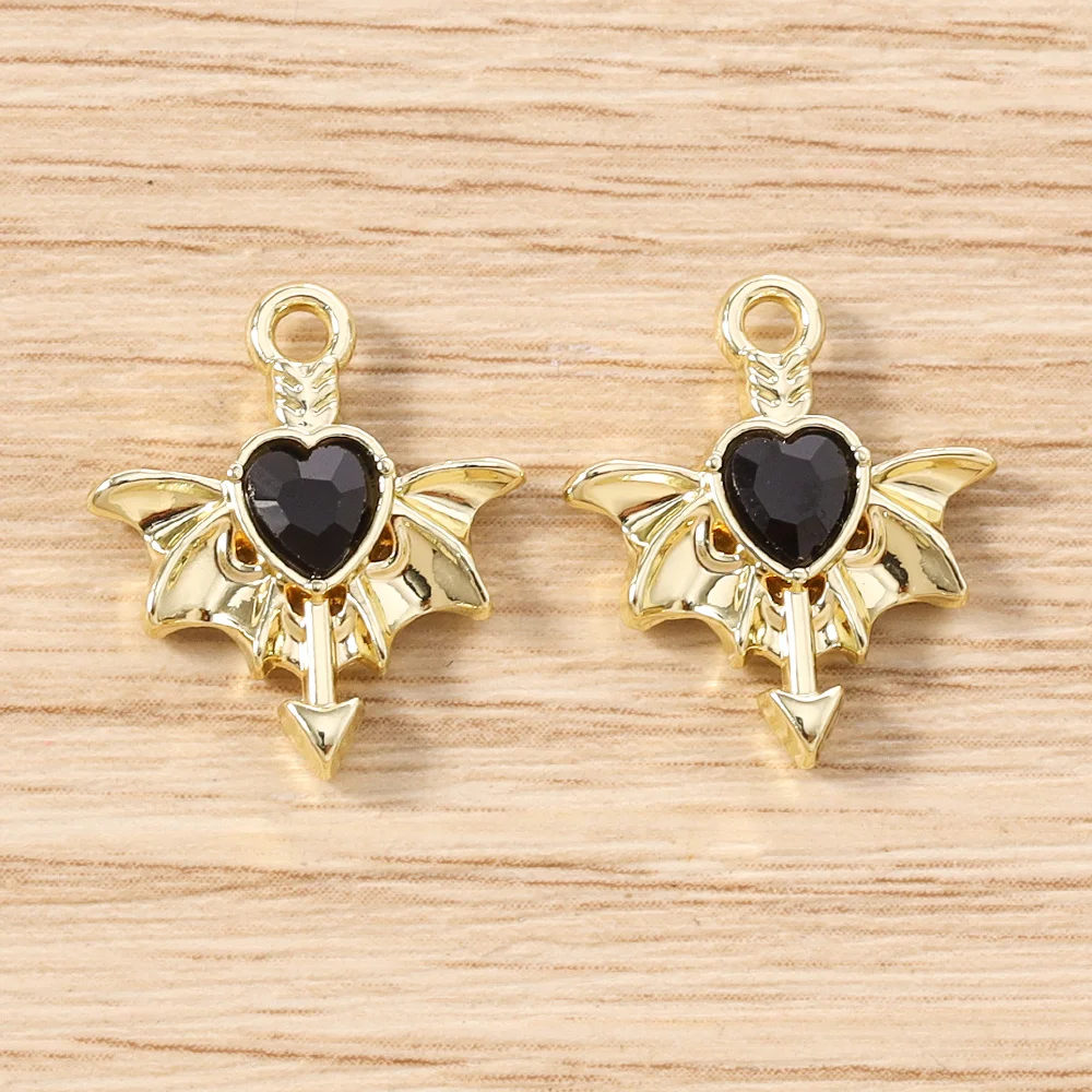 Tusember 5 Stück Gothic Kristall Metall Herz Flügel Charms Anhänger für Halsketten Ohrringe Armbänder DIY Schmuckherstellung Zubehör – Detail 18