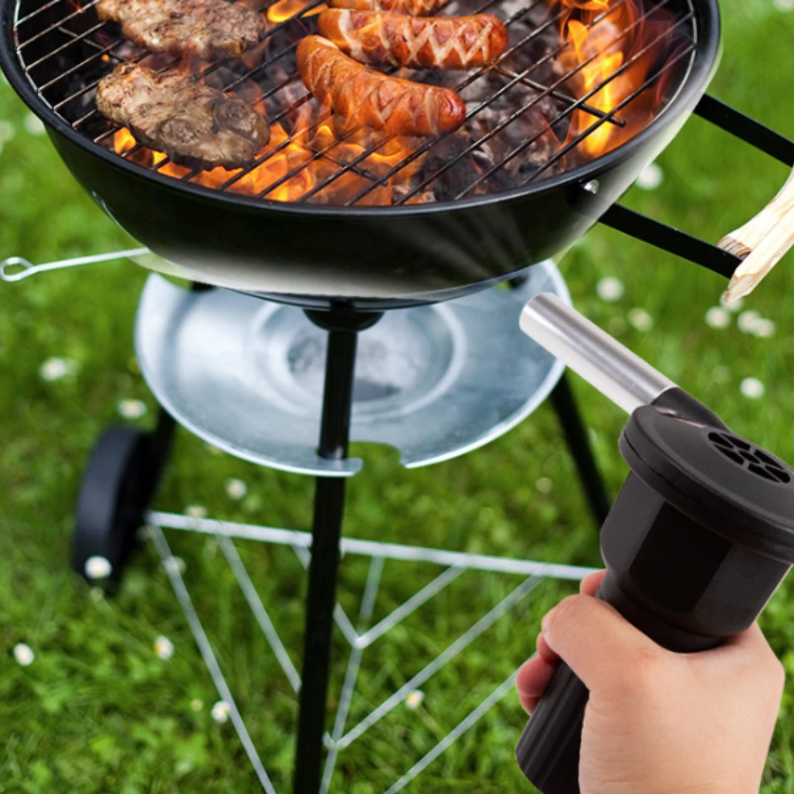 Electric Barbecue Blower Compact Bbq Blower with Stainless Steel Tube Handheld Charcoal Fan Lightweight BBQ Fan Portable
