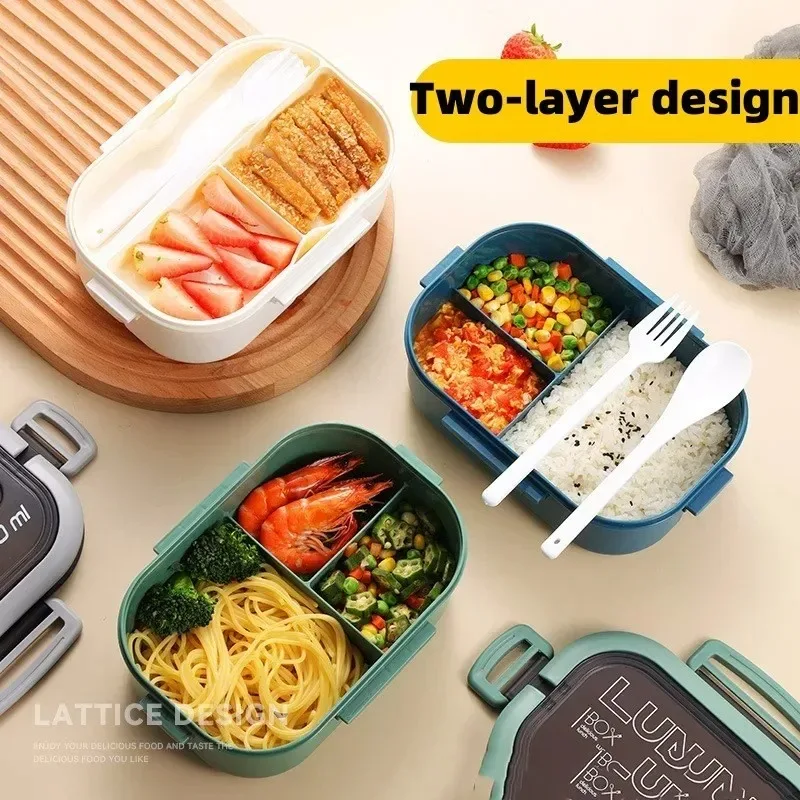 Single Double-layer Lunch Box Portable Compartment Fruit Food Box Microwave Lunch Box With Fork And Spoon Picnic Fresh Box