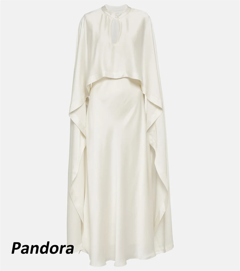 Vestido de noche hasta el tobillo Pandora Ivory para mujer, cuello redondo, mangas largas, capa, sirena, banquete de boda, fiesta