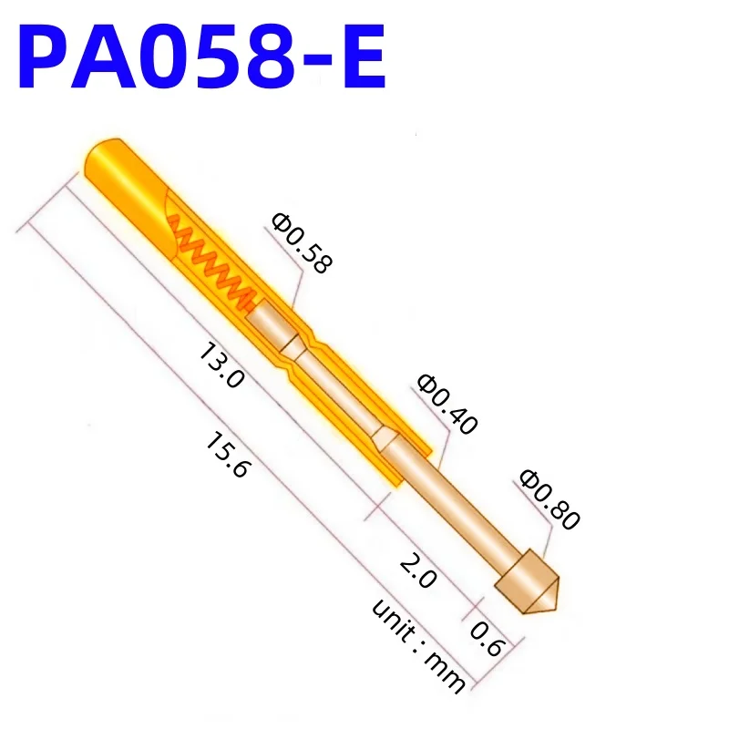 

100PCS PA058-E2 Spring Test Probe PA058-E Test Pin Test Tool 15.6mm Dia 0.58mm Gold Needle Tip Dia 0.8mm Pogo Pin P058-E P058-E2