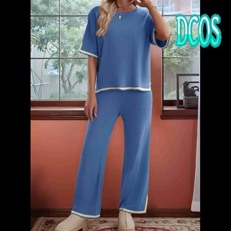 

DCOS-Women's Short Sleeve Tee And Pant 2 Piece Sleep Pajama Set