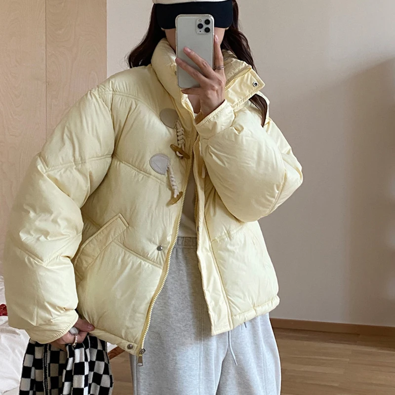 

Women's Winter Jacket Down Cotton Padded Coat Female Loose Casual Clothes Female Horn Buckle Short Parkas 2023