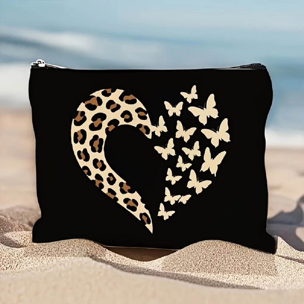 1 Piece Heart-Shaped Patchwork Thermal Pattern Makeup Bag - Multifunctional Zipper Pouch for Women, Perfect Travel Zipper Storage Bag, Fun Birthday Gift
