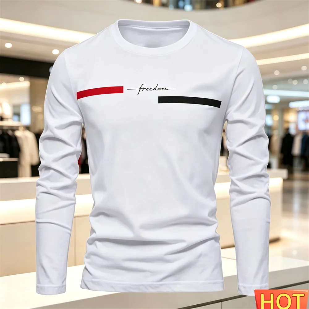 Autumn winter men's long sleeved T-shirt Stripes Pattern Round neck T-shirt Casual Versatile Cotton T-shirt Fashion men clothing